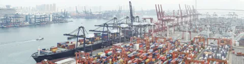 Panoramic view of the Barcelona port.